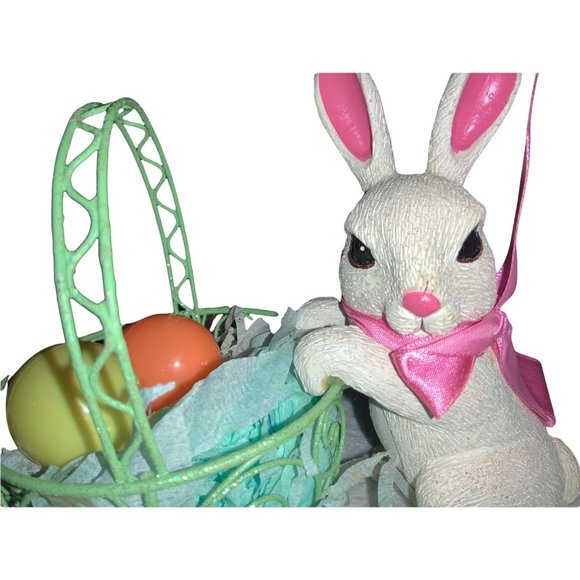 Easter Rabbit with Wire Basket  Tabletop Decor Centerpiece - Picture 10 of 10